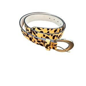 Genuine Leather Leopard Print Belt Gold Buckle Women L by Payolec